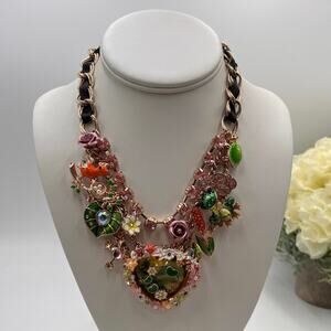 Betsey Johnson Vintage Walk In The Park Koi Pond‎ Heart Cloud Frog Lily Necklace